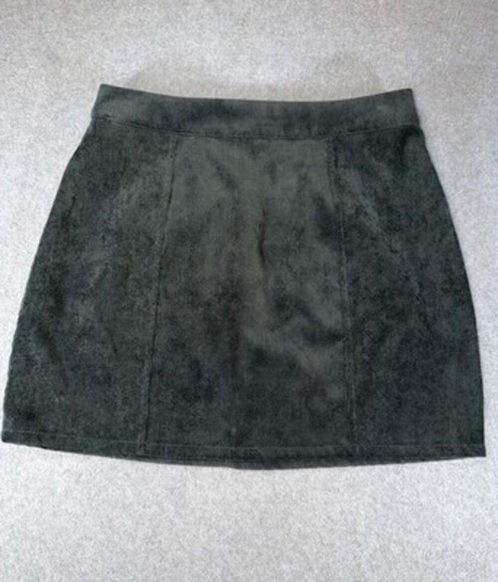Altar'd State Green Corduroy Mini Skirt M  Pockets Button Zip